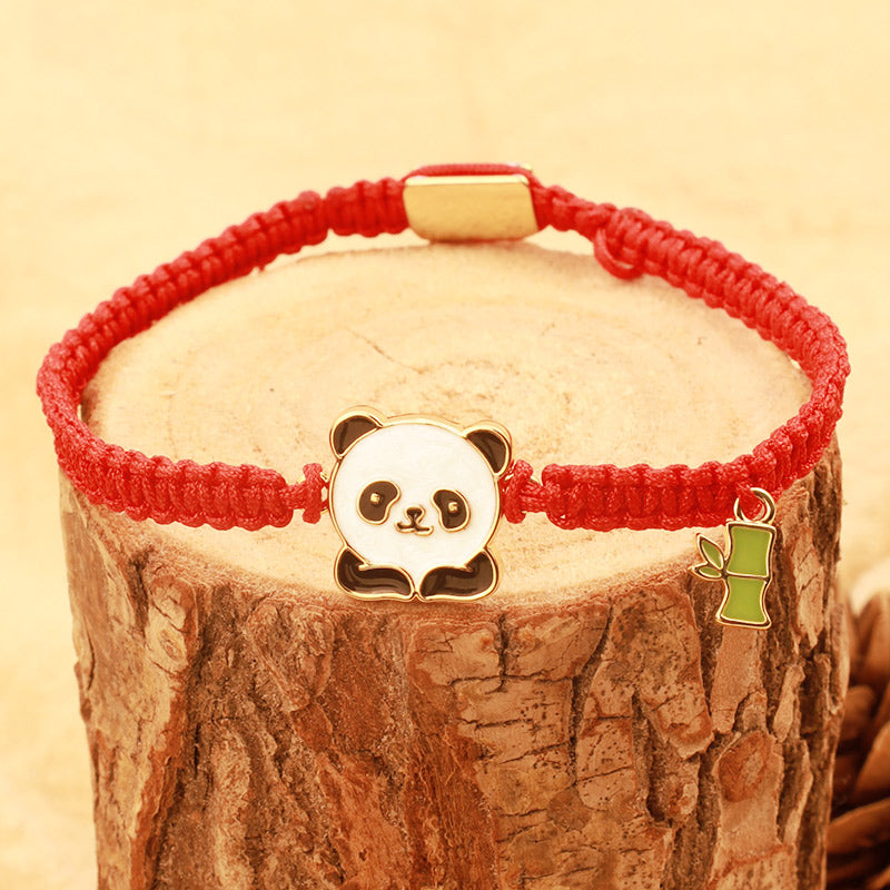 Buddha Stones Tibetan Handmade Panda Bamboo Lucky Red String Bracelet