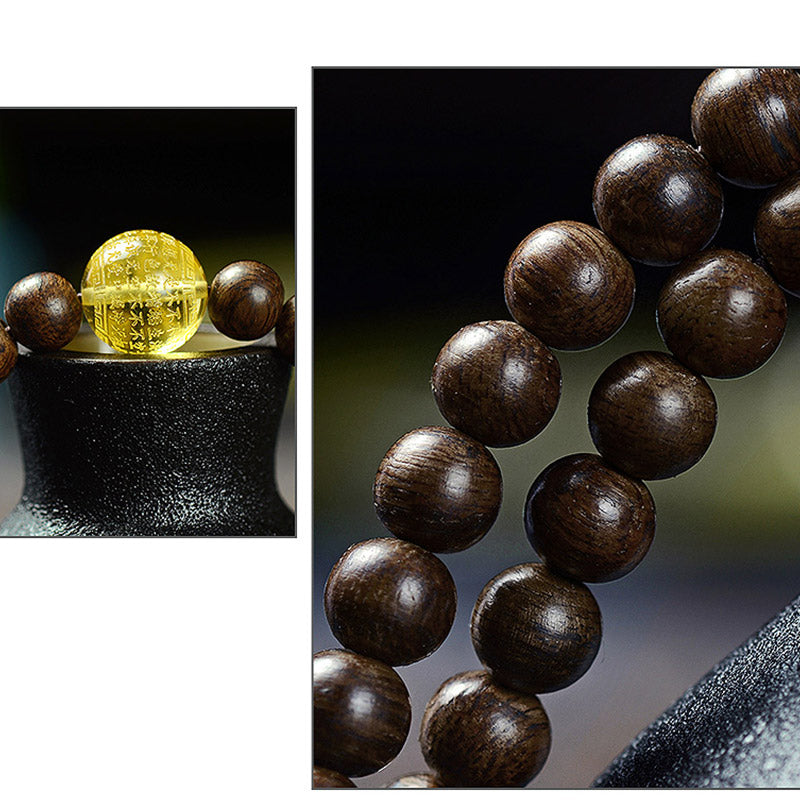 Buddha Stones 108 Mala Beads 999 Gold Brunei Agarwood Heart Sutra Amber Red Agate Strength Meditation Bracelet