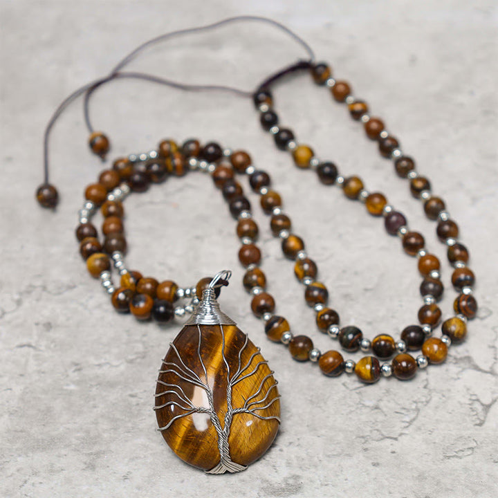 Buddha Stones Natural Tiger Eye Strength Beaded Pendant Necklace