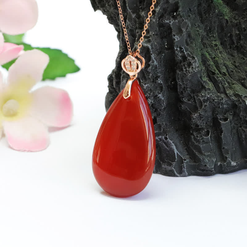 925 Sterling Silver Waterdrop Red Agate Confidence Necklace Pendant