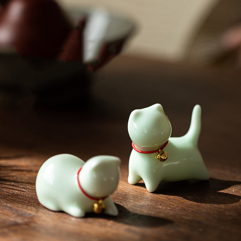 Buddha Stones Mini Small Cute Cat Tea Pet Ceramic Home Desk Figurine Decoration