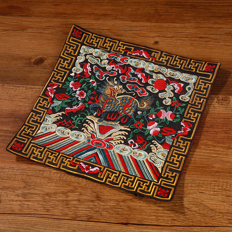 Buddha Stones Crane Phoenix Dragon Kirin Embroidered Cup Mat Pad Tea Cup Coaster Square Kung Fu Tea Mat