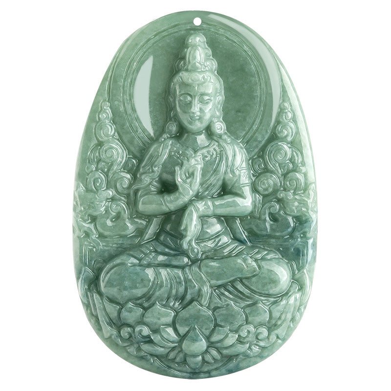 Buddha Stones Natural Jade Avalokitesvara Amulet Wealth Necklace Pendant