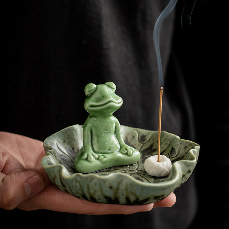 Buddha Stones Leaf Meditation Frog Pattern Healing Ceramic Incense Burner Decoration