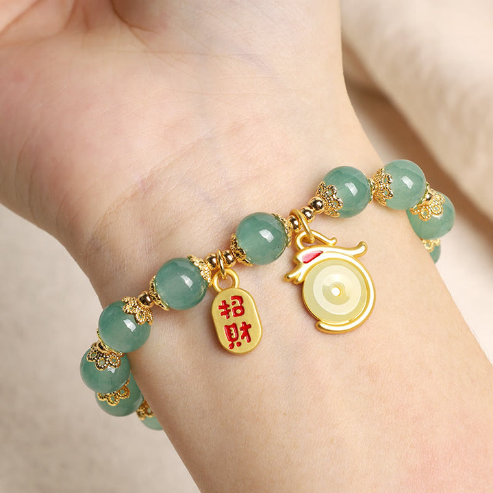 Buddha Stones Year of the Dragon Red Agate Green Aventurine Peace Buckle Fu Character Lucky Fortune Bracelet