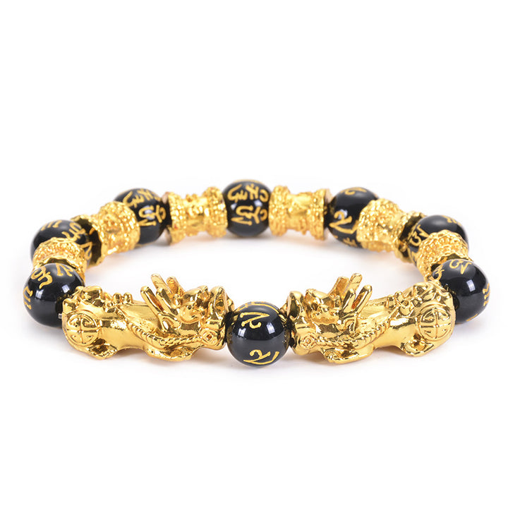 Buddha Stones Double Pixiu Obsidian Wealth Bracelet