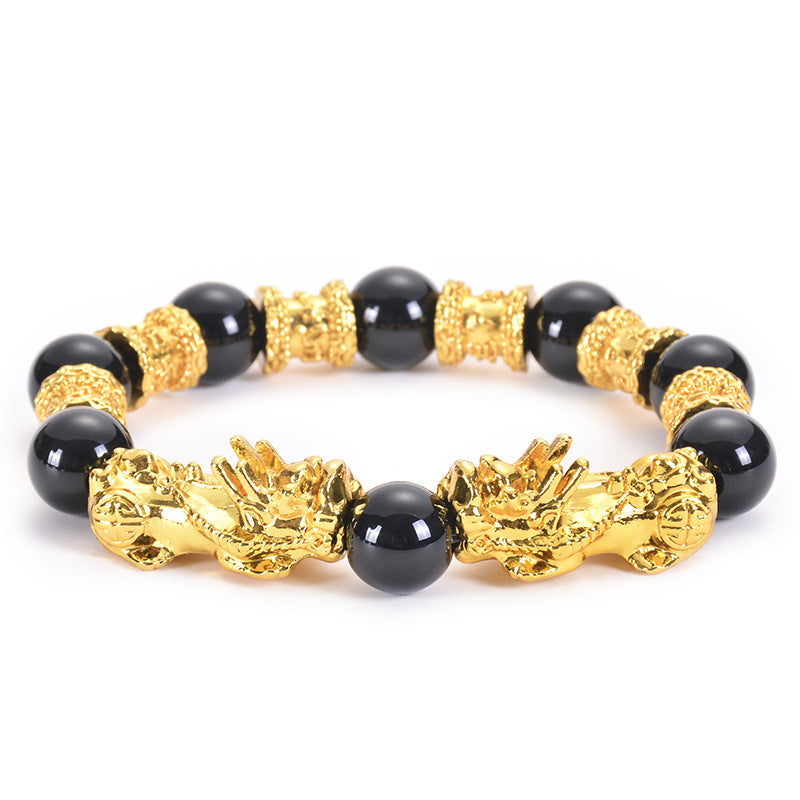 Buddha Stones Double Pixiu Obsidian Wealth Bracelet