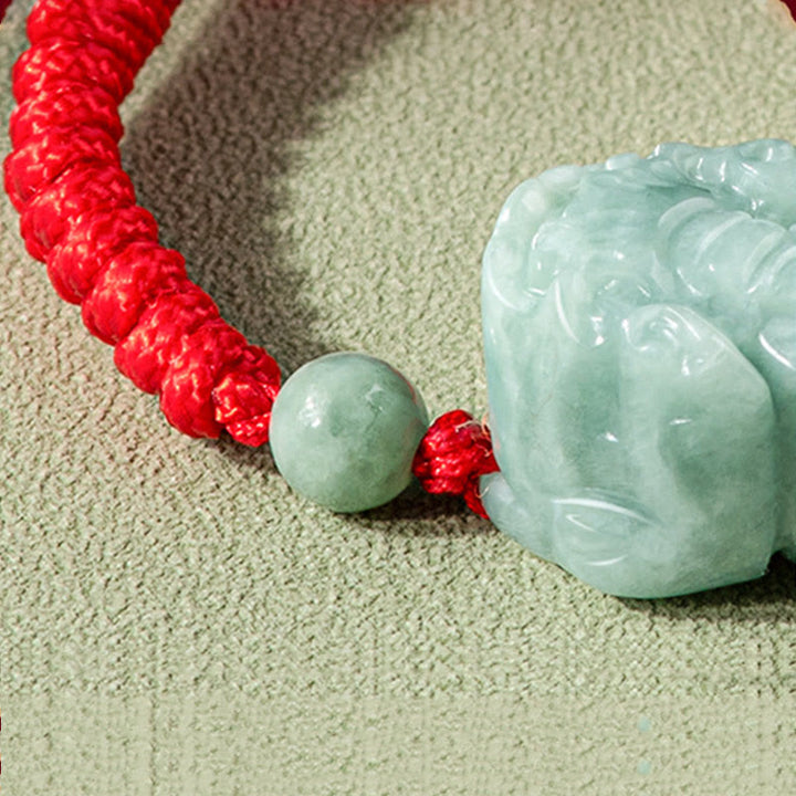 Buddha Stones Handmade Natural Jade PiXiu Protection King Kong Knot Braided String Bracelet