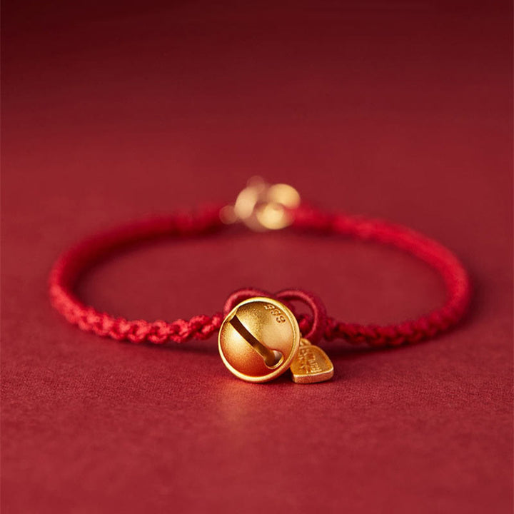 Buddha Stones Handmade Fu Character Charm Luck Happiness Bell Red Rope Bracelet