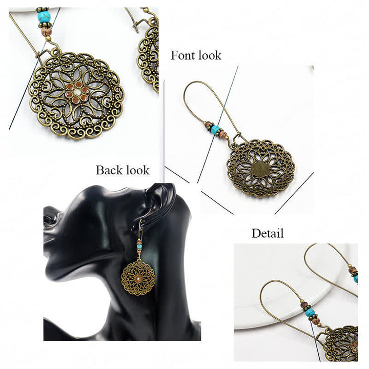 Round Flower Design Luck Dangle Drop Earrings