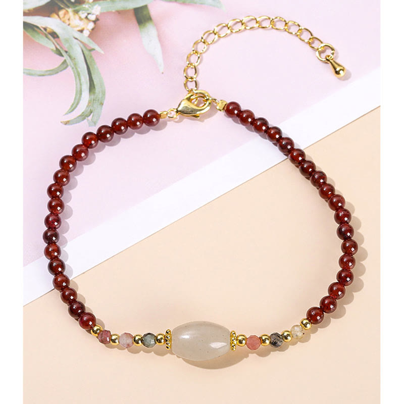 Buddha Stones Garnet Jade Tourmaline Bead Passion Bracelet