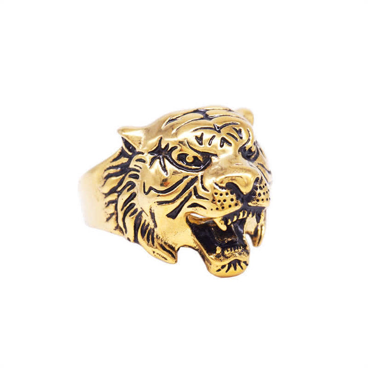 Men's Animal Tiger Head Titanium Steel Balance Calm Punk Rock Biker Ring