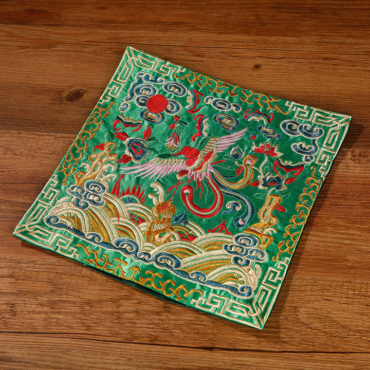 Buddha Stones Crane Phoenix Dragon Kirin Embroidered Cup Mat Pad Tea Cup Coaster Square Kung Fu Tea Mat