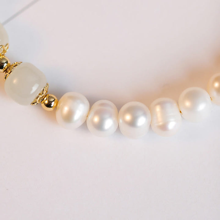 14K Gold Plated Natural Pearl Hetian Cyan Jade White Jade Sincerity Bead Chain Bracelet