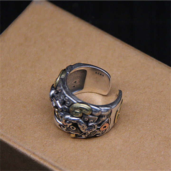 925 Sterling Silver Fengshui Kui Cattle Protection Adjustable Ring