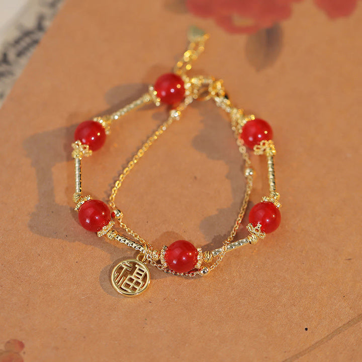 Buddha Stones Red Agate Fu Character Charm Self-acceptance Bracelet