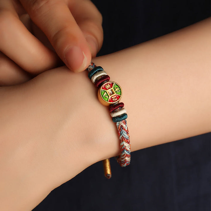 Buddha Stones Colorful Rope Wealth Comes From All Directions Handmade Eight Thread Peace Knot Luck Bracelet