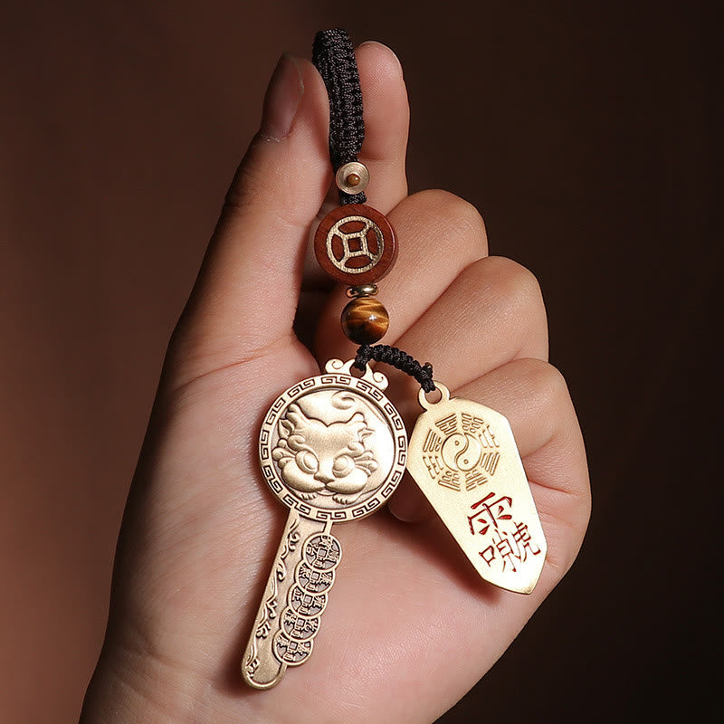 Buddha Stones PiXiu Wealth Copper Coin Yin Yang Bagua Handmade Key Chain