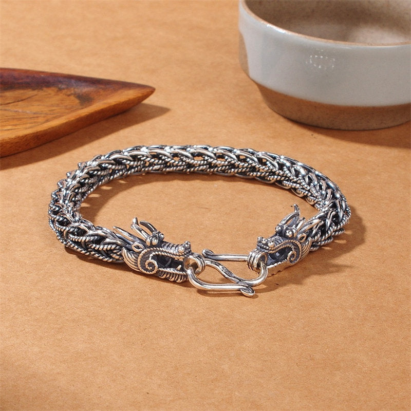 Buddha Stones 925 Sterling Silver Dragon Success Strength Bracelet Bangle