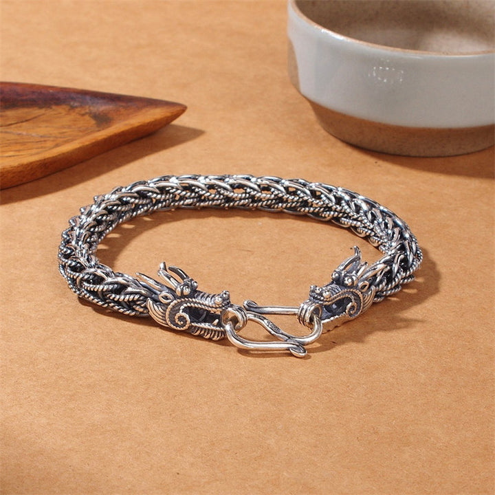 Buddha Stones 925 Sterling Silver Dragon Success Strength Bracelet Bangle