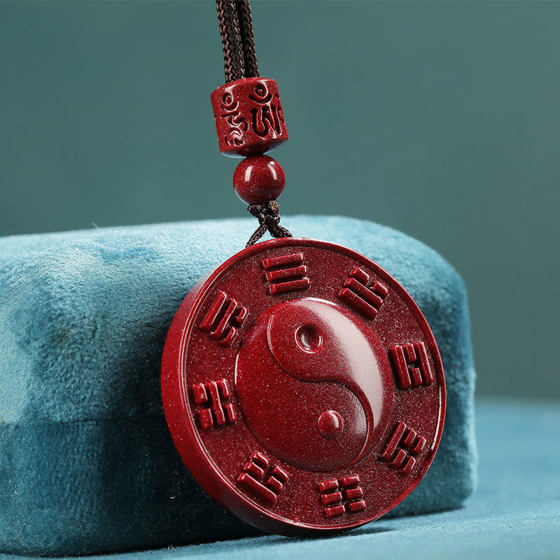 Buddha Stones Cinnabar Yin Yang Bagua Blessing Necklace Pendant