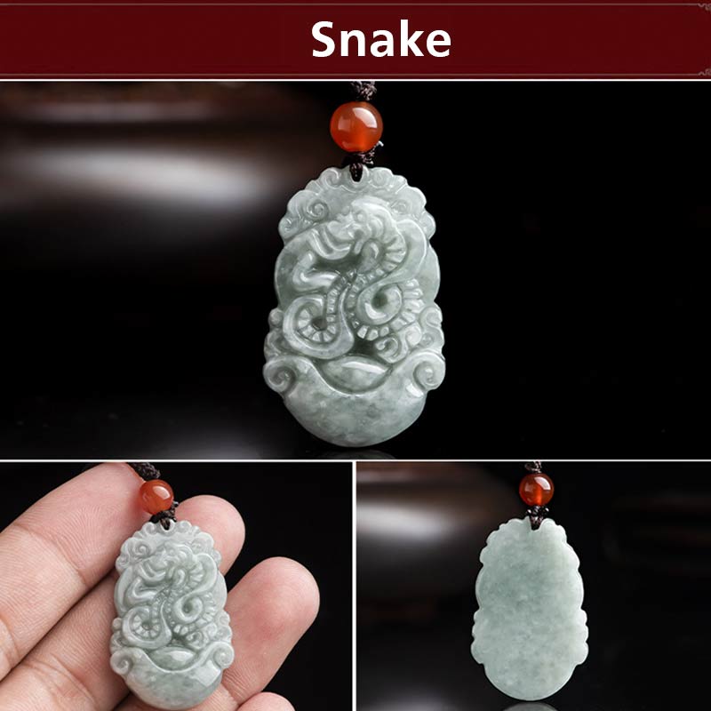 Buddha Stones Natural Jade 12 Chinese Zodiac Sucess Pendant Necklace