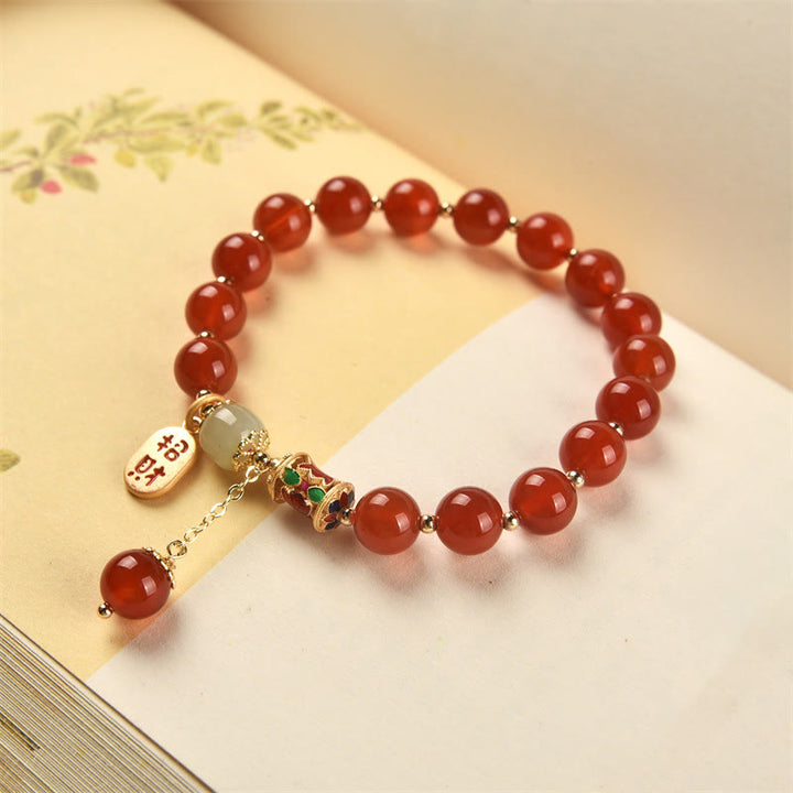 Natural Red Agate Jade Confidence Fortune Blessing Charm Bracelet