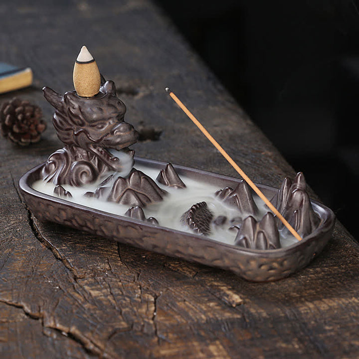 Buddha Stones Dragon Mountain Strength Ceramic Incense Burner Decoration