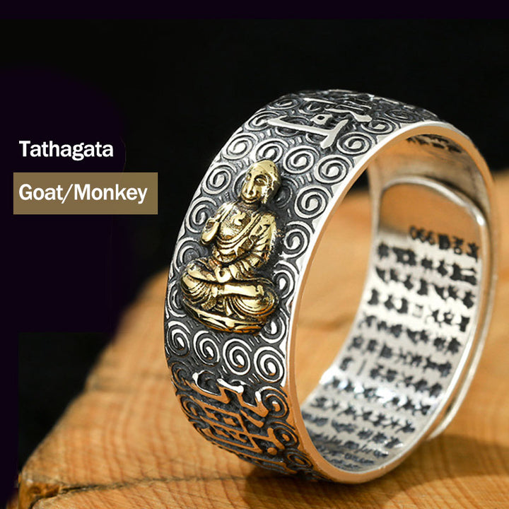 Buddha Stones Chinese Zodiac Natal Buddha Wealth Luck Adjustable Ring