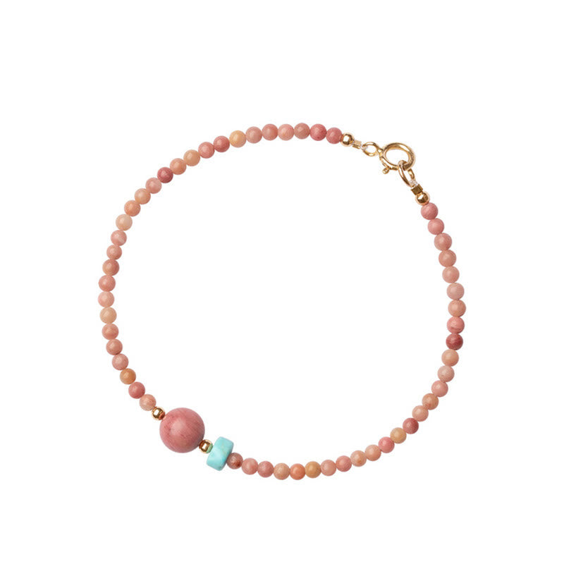 Buddha Stones 14K Gold Plated Natural Rhodonite Loving Energy Chain Bracelet