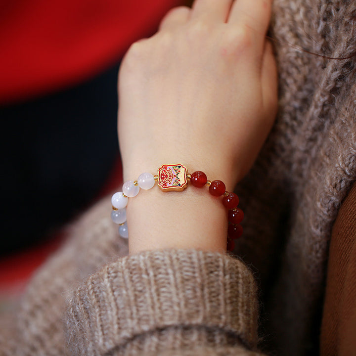 Buddha Stones Red Agate White Agate Strength Healing Bracelet