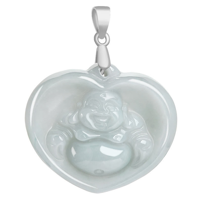 Buddha Stones 925 Sterling Silver Laughing Buddha White Jade Luck Blessing Necklace Pendant