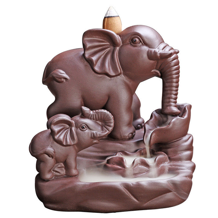 Tibetan Elephant Purple Clay Backflow Smoke Fountain Protection Incense Burner Decoration