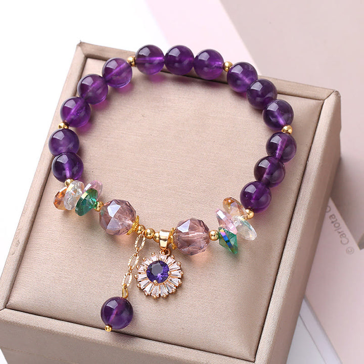 Natural Amethyst Zircon Sun Healing Spiritual Charm Bracelet