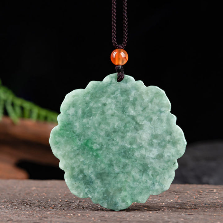 Buddha Stones Lotus Pattern Jade Luck Prosperity Necklace Pendant