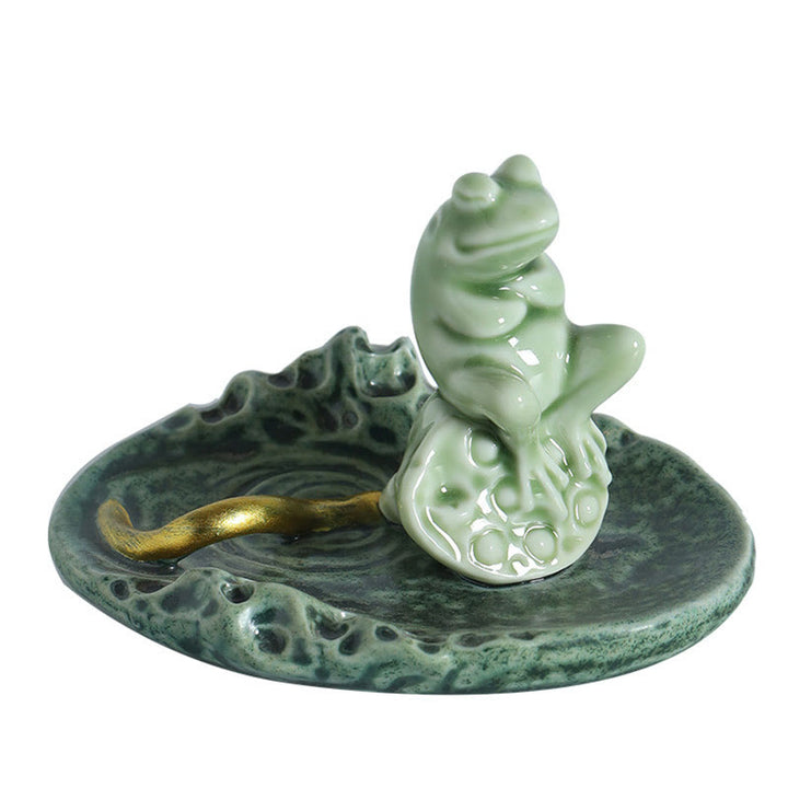 Buddha Stones Leaf Meditation Frog Pattern Healing Ceramic Incense Burner Decoration