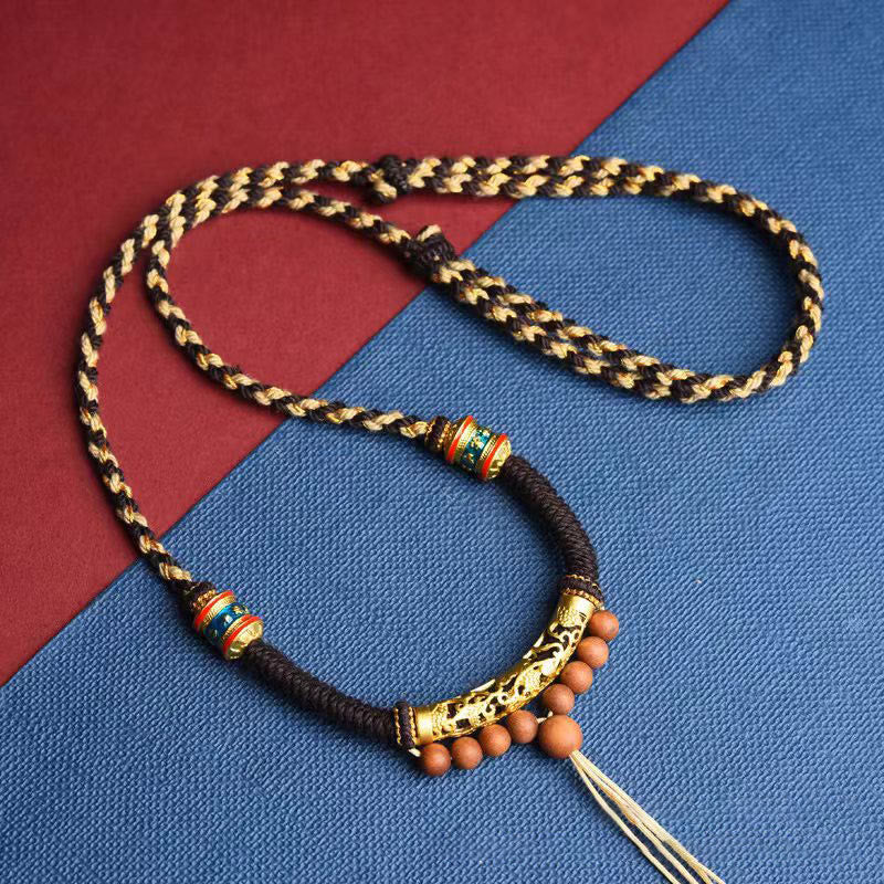 Buddha Stones Tibetan Handmade King Kong Knot Om Mani Padme Hum Prayer Wheel String Necklace Pendant