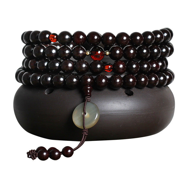 Buddha Stones 108 Mala Beads 4.8 Stars With Gold Star Indian Small Leaf Red Sandalwood Amber Turquoise Chinese Knotting Blessing Bracelet