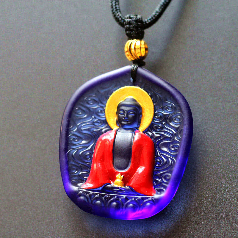 Buddha Stones Tibet Medicine Buddha Liuli Crystal Compassion Necklace Pendant