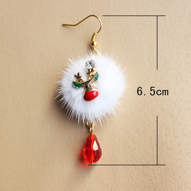 Christmas Santa Elk Fur Pom Pom Earrings