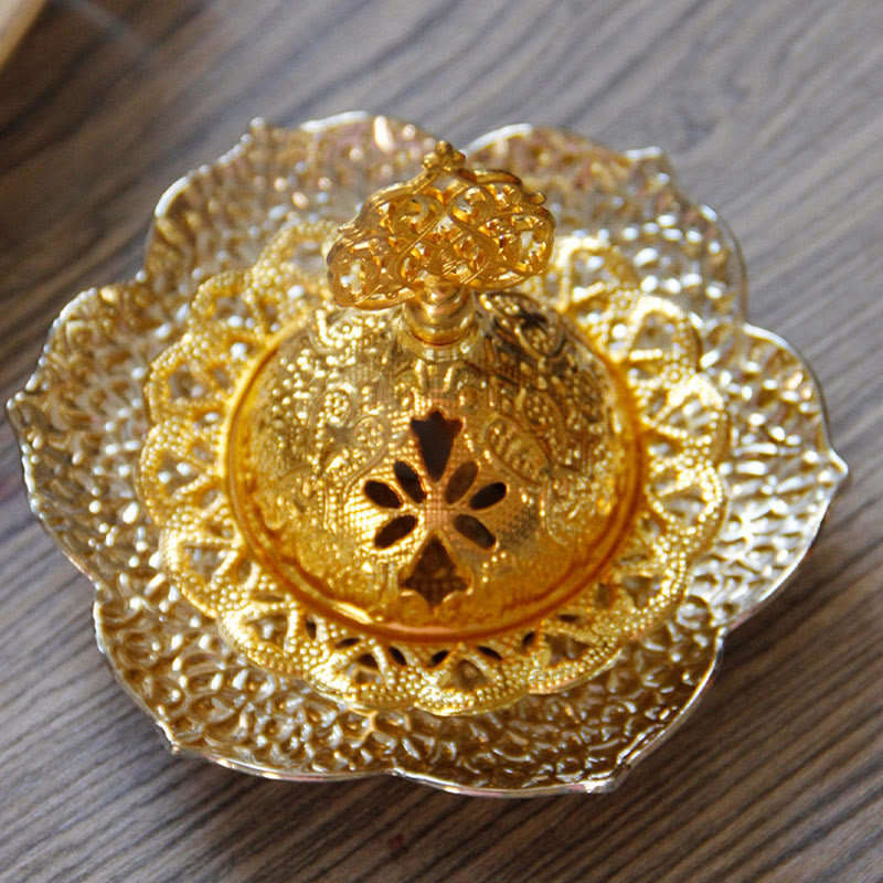 Gold Leaf Coaster Spiritual Mini Alloy Metal Incense Burner