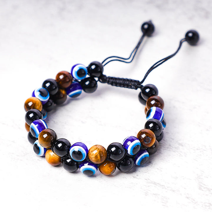 Buddha Stones Evil Eye Hematite Tiger Eye Protection Beaded Bracelet