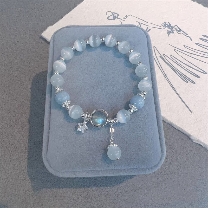 Buddha Stones Cat's Eye Moonstone Butterfly Star Charm Support Bracelet