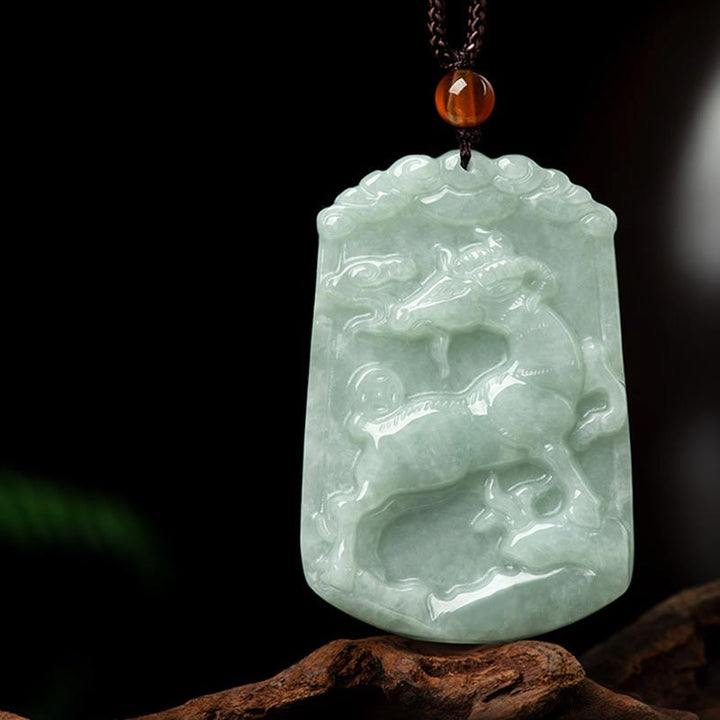 Buddha Stones Natural Jade 12 Chinese Zodiac Abundance Amulet Pendant Necklace