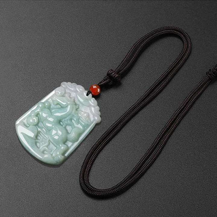 Buddha Stones Natural Jade 12 Chinese Zodiac Abundance Amulet Pendant Necklace