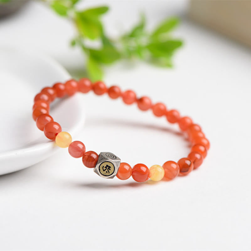 Buddha Stones 925 Sterling Silver Chinese Zodiac Natal Buddha Amulet Red Agate Amber Self-acceptance Bracelet