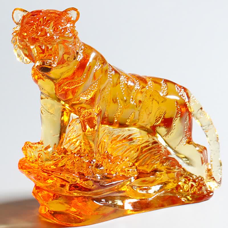 Handmade Liuli Crystal Tiger Art Piece Protection Home Decoration