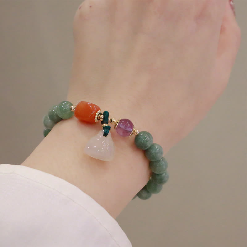 Cyan Jade Lotus Pumpkin Wish Peace Buckle Amethyst Crystal Healing Bracelet