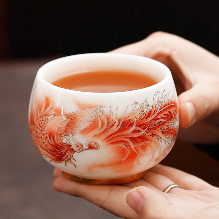 Buddha Stones Phoenix White Porcelain Ceramic Teacup Kung Fu Tea Cup