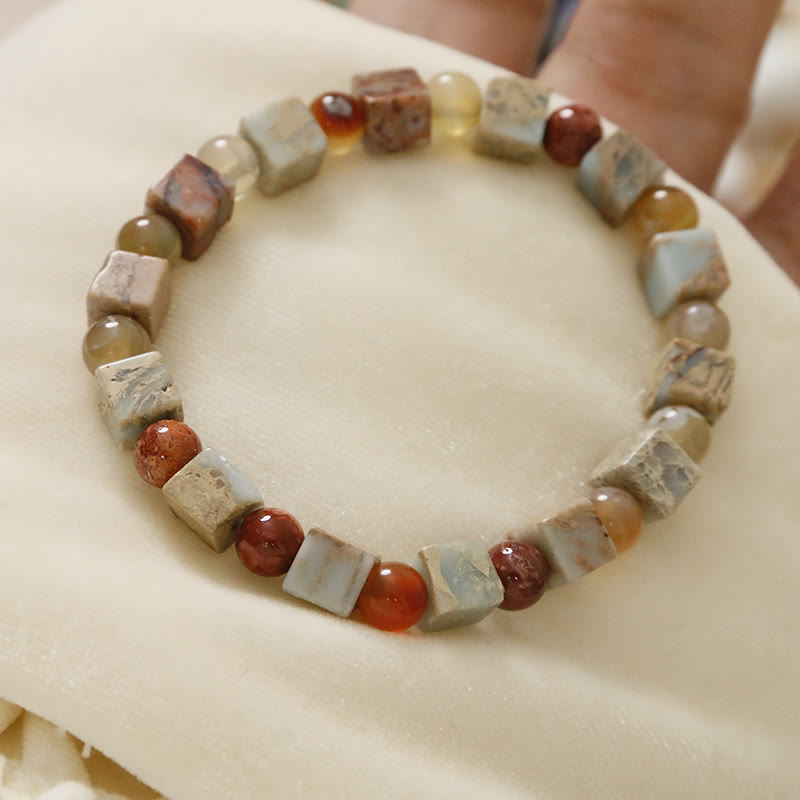 Buddha Stones Natural Stone Sea Sediment Jasper Agate Protection Bracelet